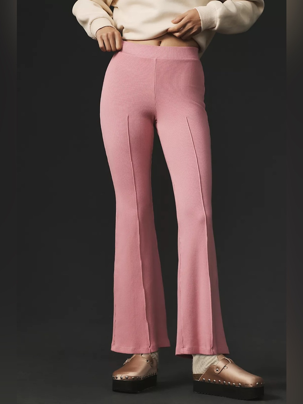 Anthropologie DONNI Rib Kick Flare Pant Leggings size s cozy lounge retro 70s